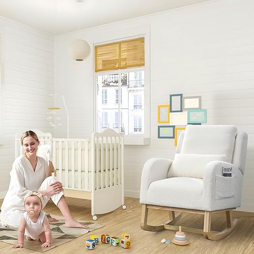 Miniatura 7 de Antetek Rocking Glider Chair for Nursery, Wingback Accent Rocker Chair Upholstered Tall Back Arm Chair w/Side Pockets, Modern Leisure Single Sofa