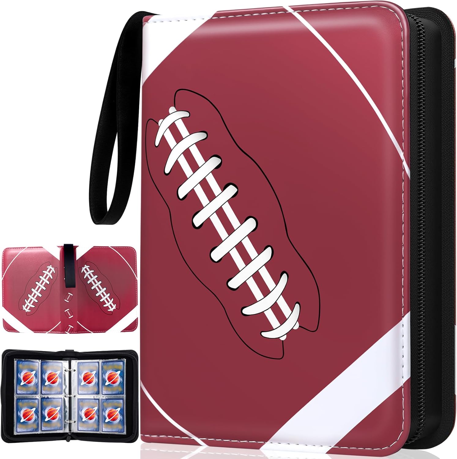 4 Pocket Trading Card Binder,400 Pockets Trading Card Collection Book with Sleevese,3-ring Zipper Sports Card Album with 50 Removable Double-Sided Card Holder (Brown)