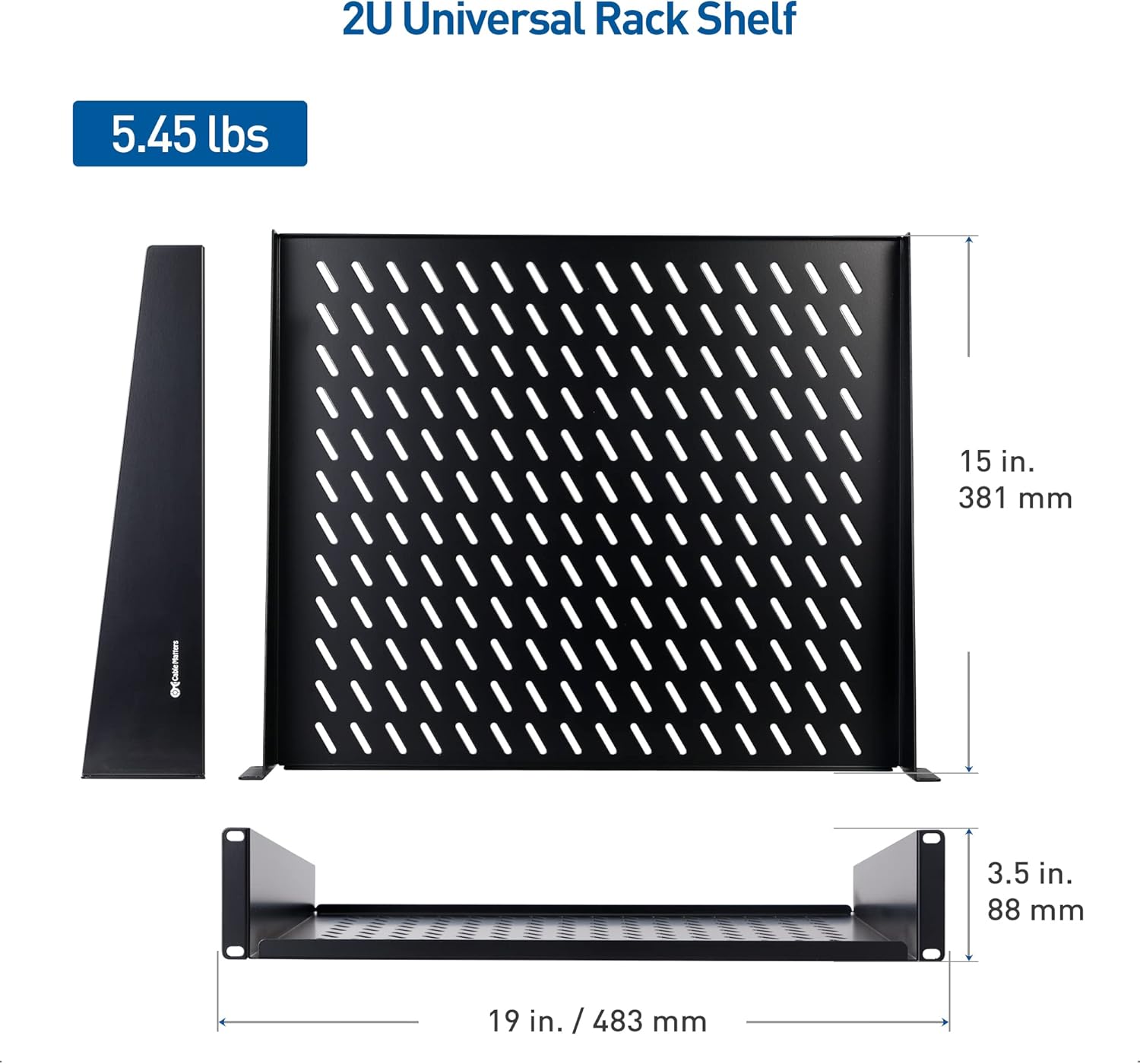 Cable Matters 2U Server Rack Shelf for 19" Frame & Cabinet, 15" Depth with 55lbs Weight Capacity (Rack Mount Shelf) in Black