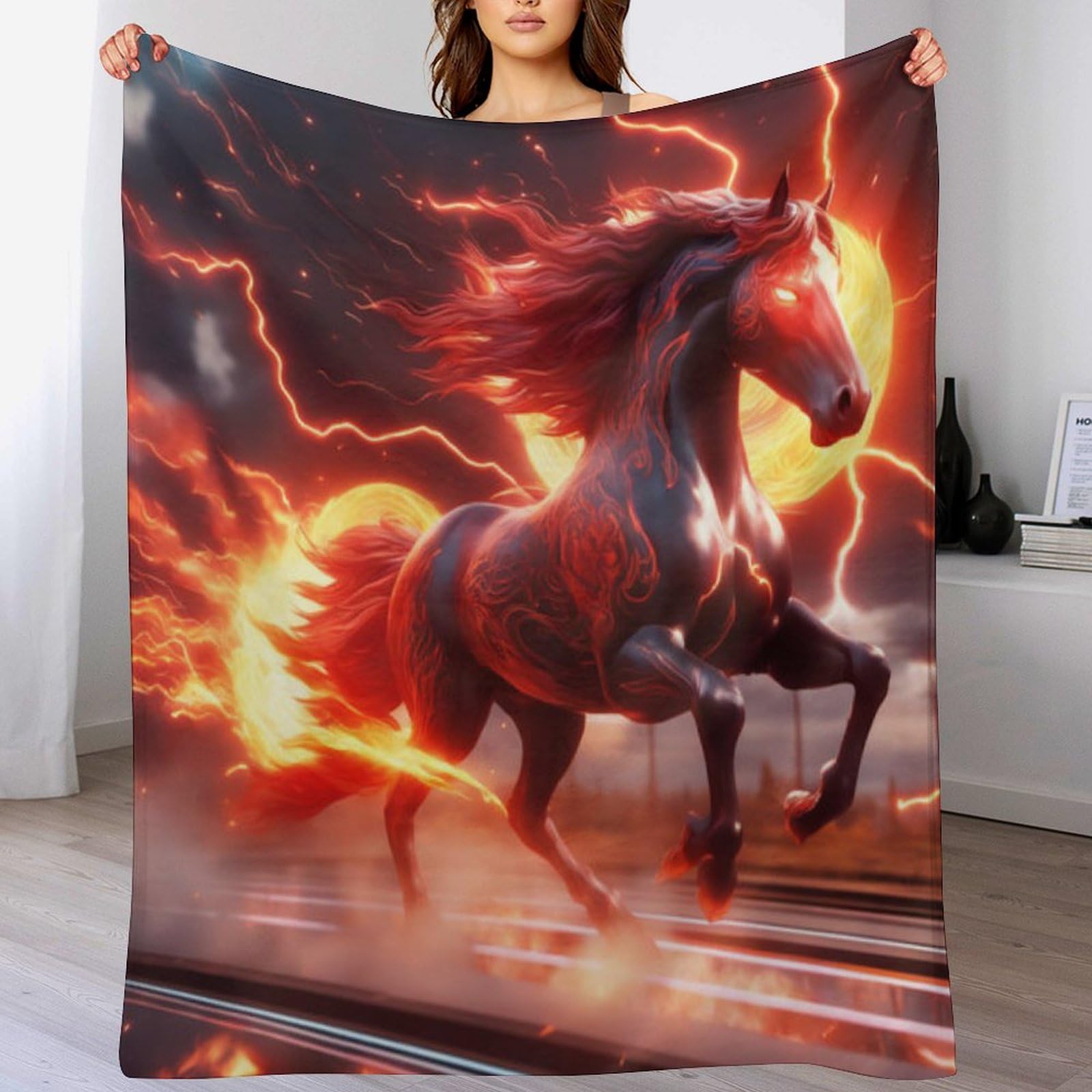 Couverture Polaire Flame Cheval : Plaid en Flannel Épaisse et Moelleuse d'une Douceur Durable