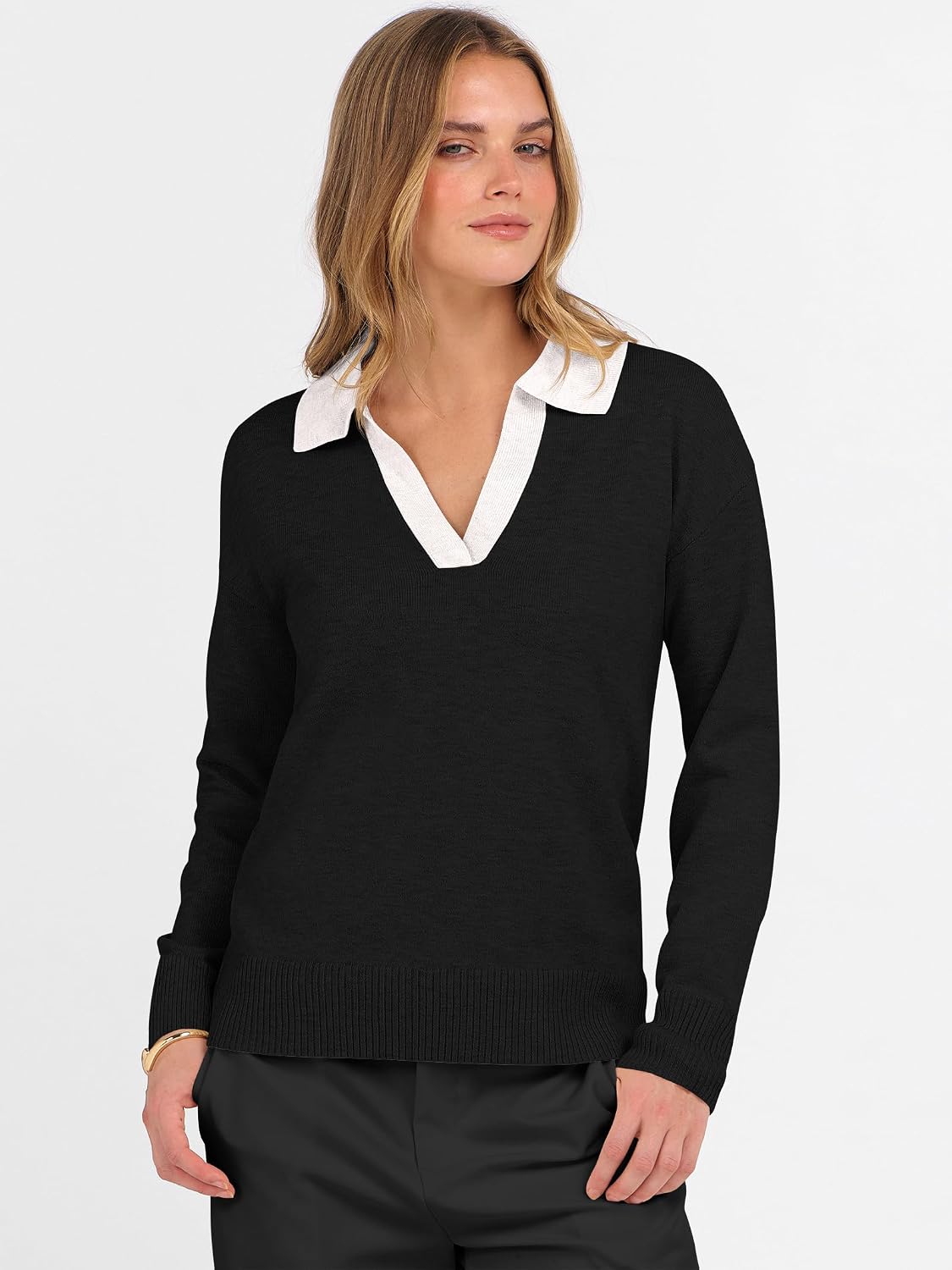 ANRABESS Women Polo V Neck Lightweight Fall Sweaters image 2