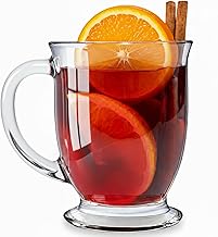 Tea Glasses with Handle, Set of 6, Coffee Glasses 400 ml XXL, Latte Macchiato Glasses, Cocktail Glasses, Perfect for Tea, Coffee, Mulled Wine, Cappuccino, Transparent, Dishwasher Safe