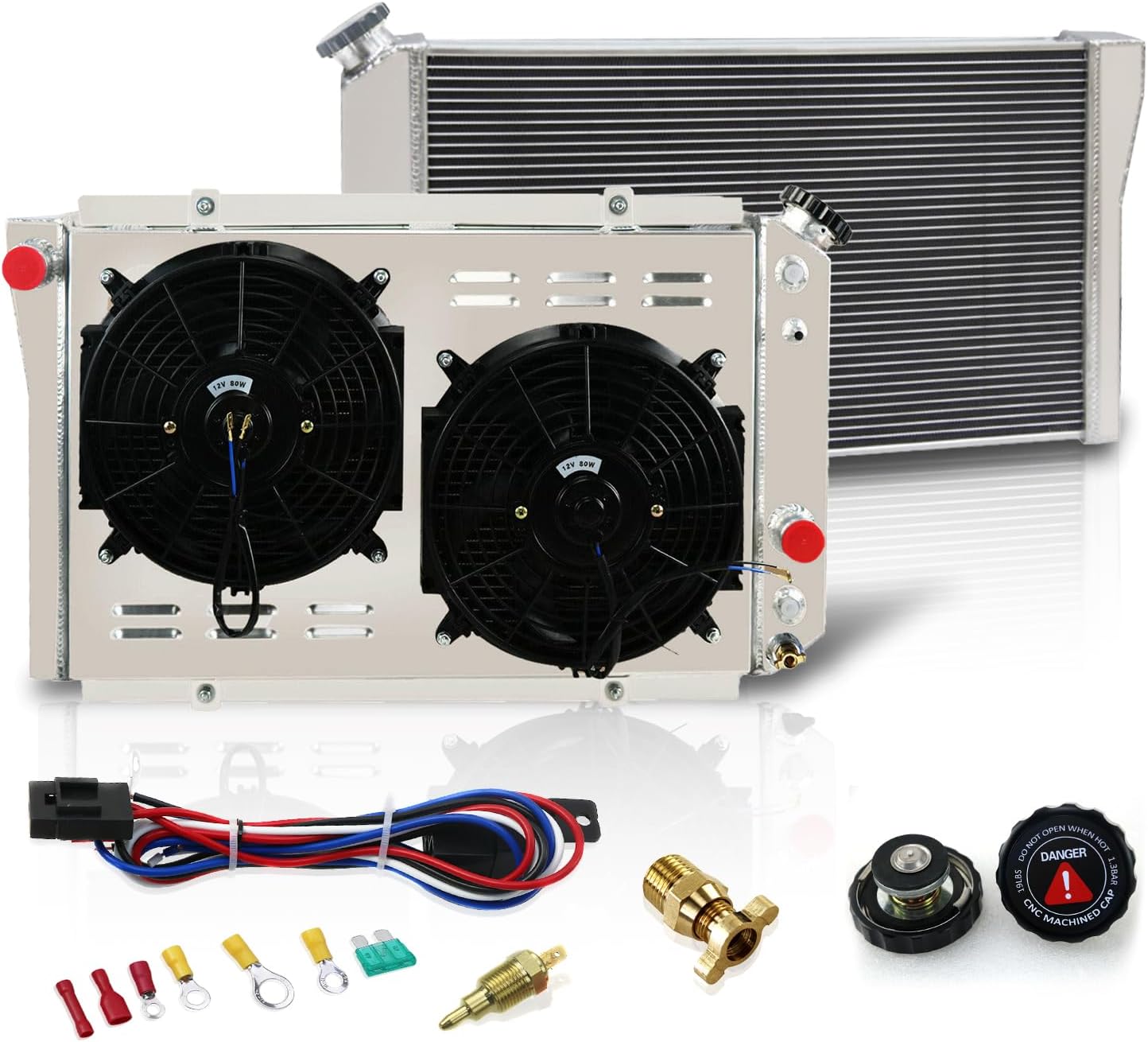 3 Row Core Aluminum DPI829 Radiator + 2 x 12 Fan w/Shroud + Thermostat Compatible with 1982-2002 83 84 85 86 87 88 89 Chevy Corvette L83/S10 S-10 Blazer Pickup 2.5L 2.8L 4.3L 5.7L L4 V6 V8
