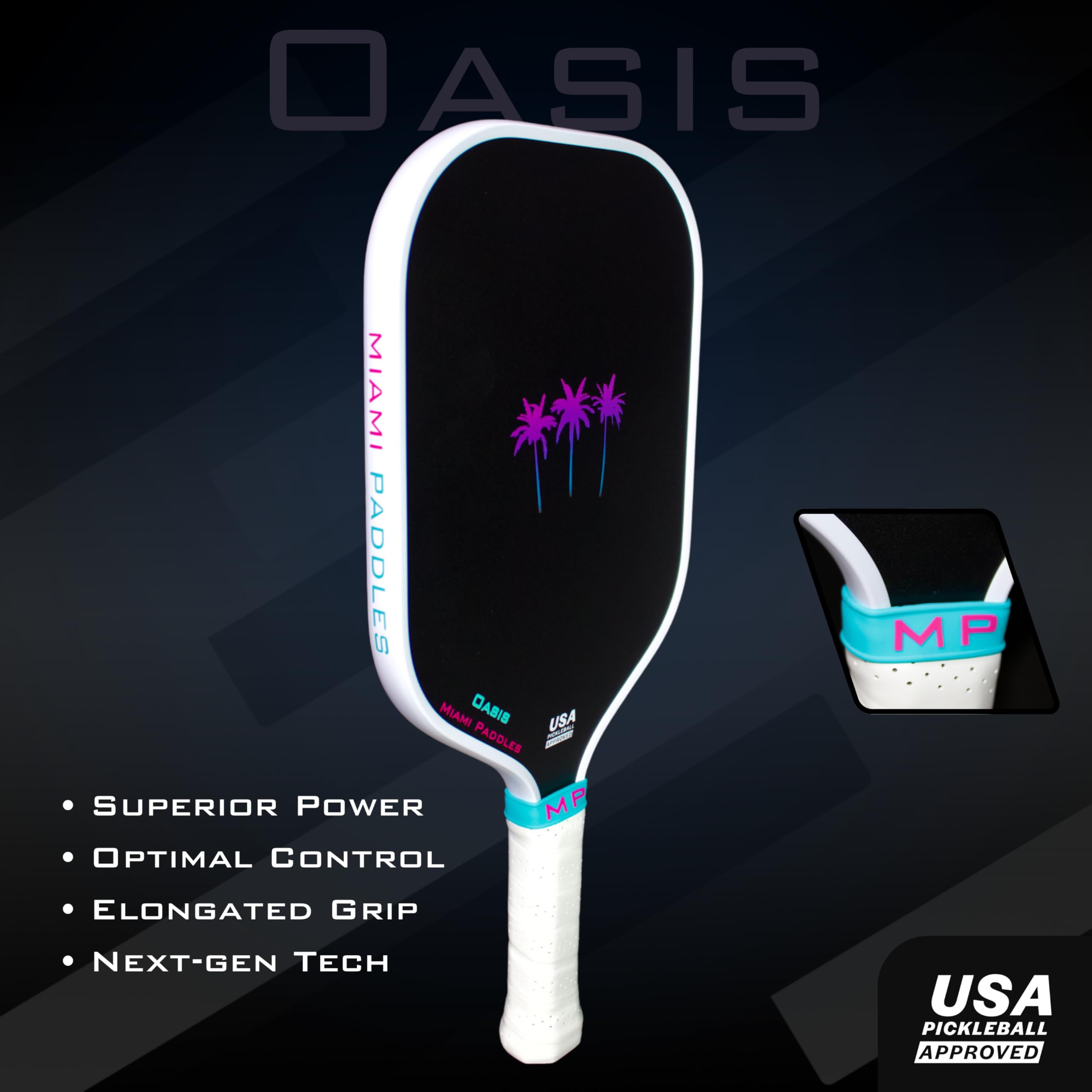 Oasis Pickleball Paddle - Carbon Fiber Face, Vibration Damping, Lightweight Design, Polypropylene Foam-Injected Core, USAPA Approved, Comfort Grip
