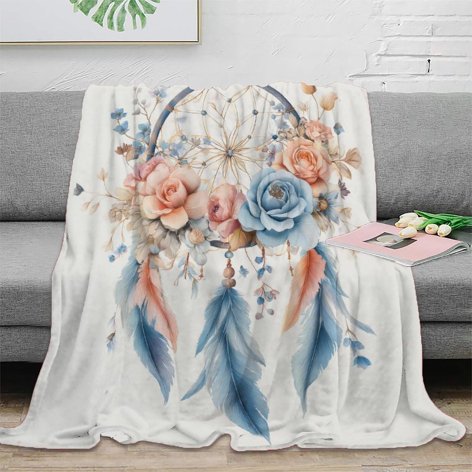 3D Gedruckte Traumfänger Blumen Decke Mikrofaser Wohnkultur Traumfänger Kuscheldecke Weich Warm Sofa Schlafzimmer 80×90(200x230cm)