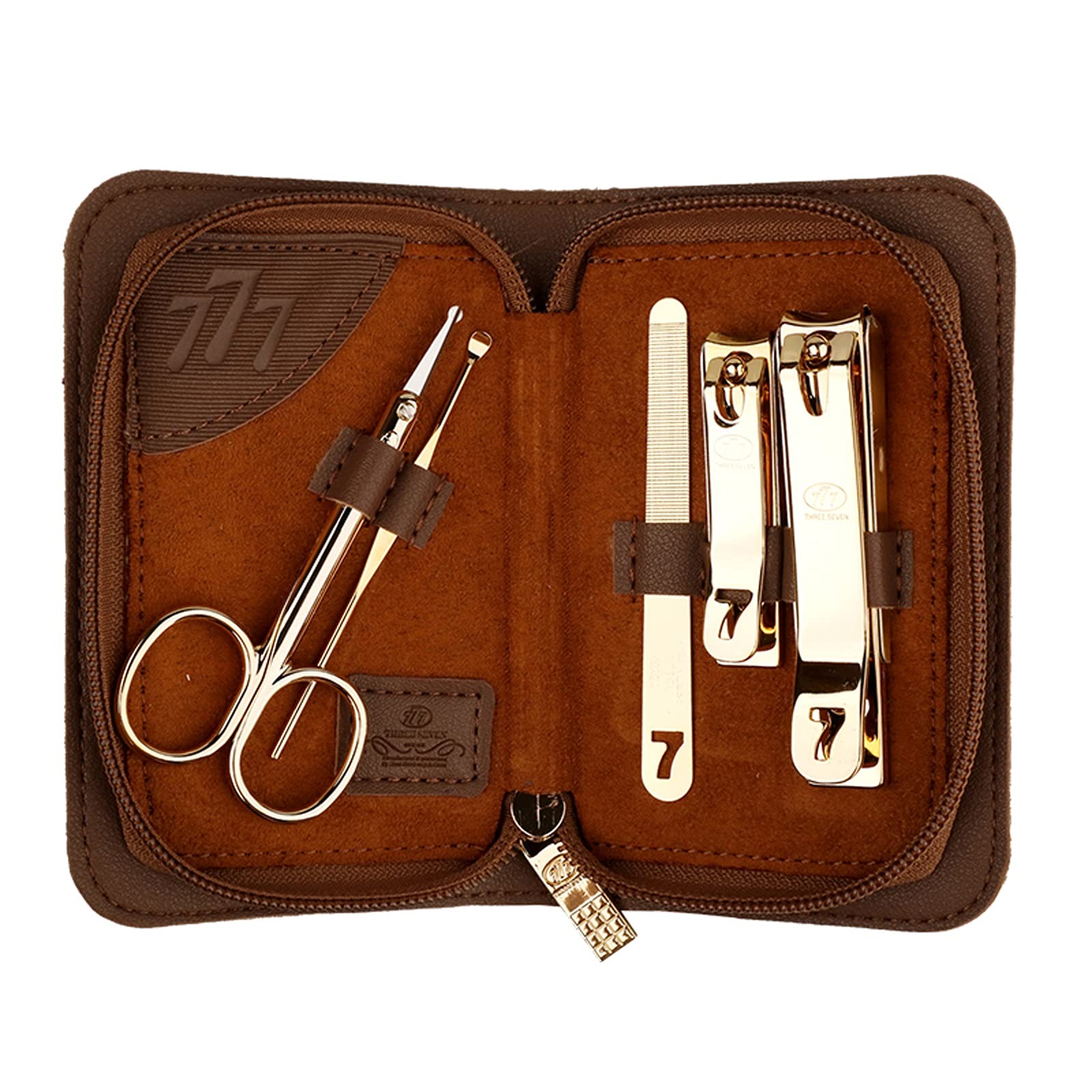 sararui Maniküre Set Maniküre Set 5 in 1 Edelstahl Pediküre Kit Professionelle Nagelschnipser Nagelpflegewerkzeuge, Pflegekit mit Nase Haarschere (Schwarz/Row) Nagelknipser Set (Color : Brown)