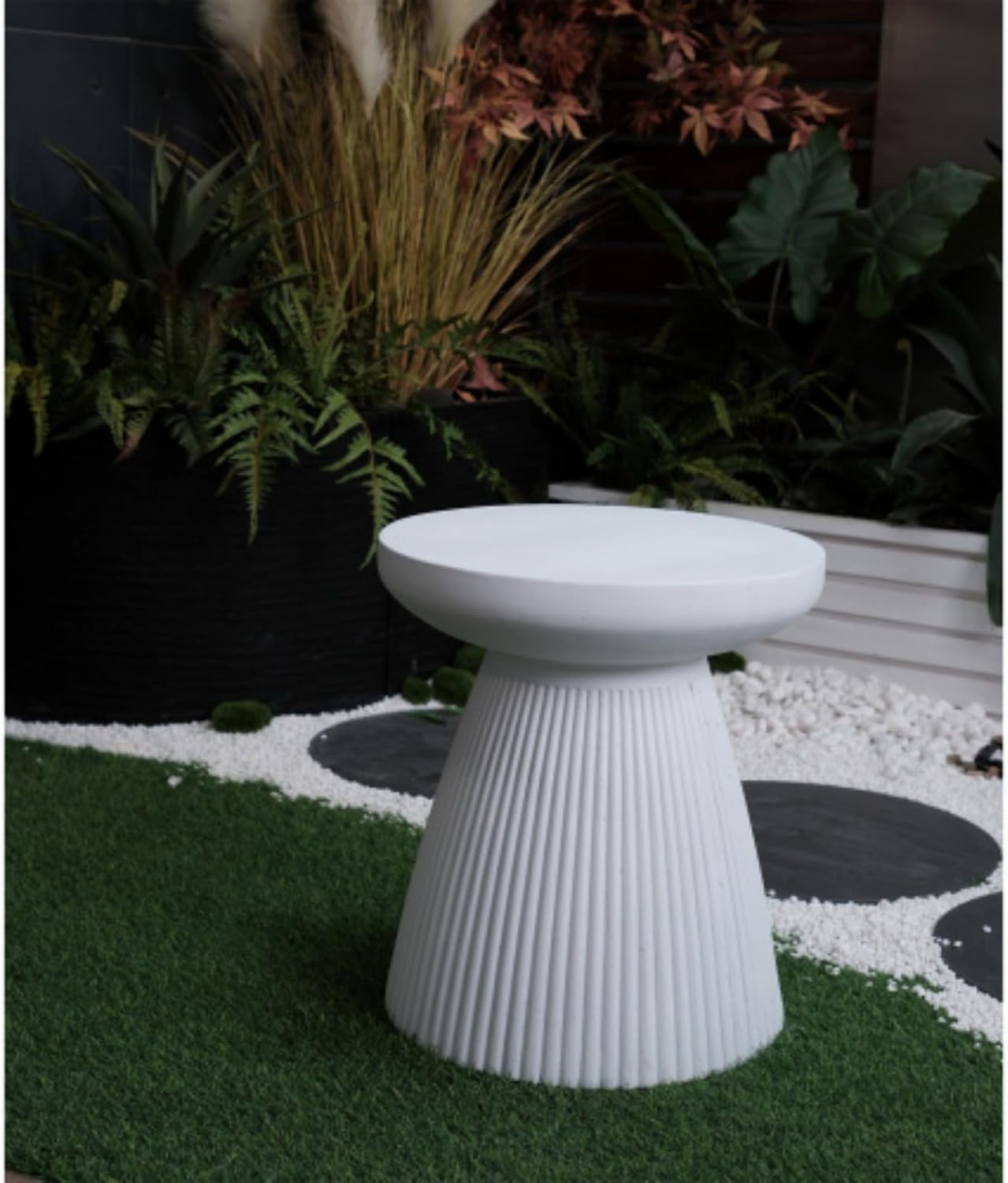 Decorative Garden Side Table, 20.3 Inch Modern Faux Terrazzo Decorative Table, Multipurpose Round Patio Side Table, Plant Table, Simple Geometric Design, Suitable for Indoor and Outdoor, White