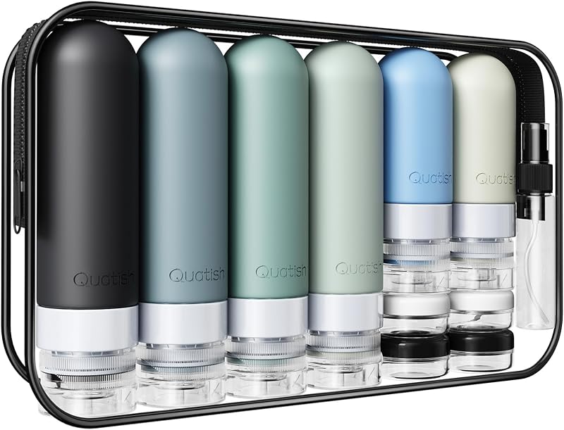 Kit de frascos recarregáveis para viagem Quatish com 20 peças, preto