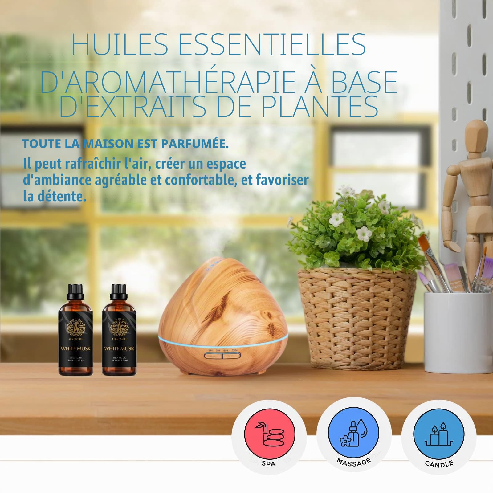 Aromathérapie Musc Blanc Huile Essentielle 100% Pure pour Diffuseur, Fabrication de Bougies et Massage - 100ml/3,3oz