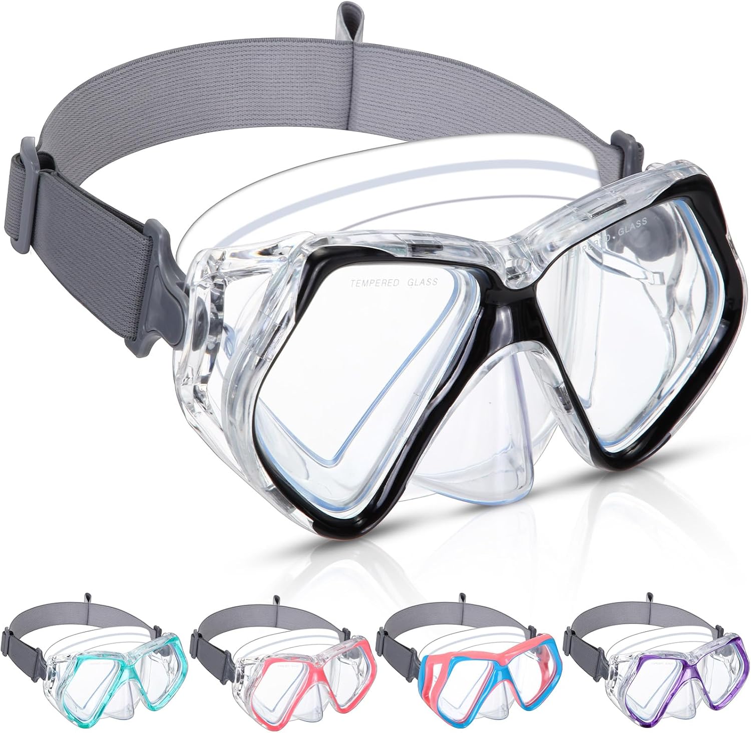 Fabbay Adult Youth Swim Goggles with Nose Cover - Waterproof Snorkel Mask, Stretchy Fabric Strap, Leakproof Comfort