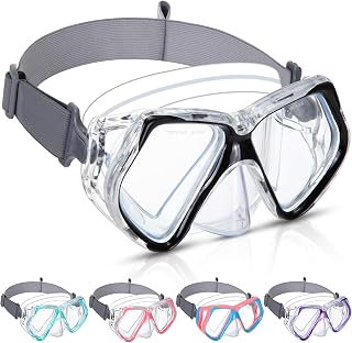 Fabbay Adult Youth Swim Goggles with Nose Cover - Waterproof Snorkel Mask, Stretchy Fabric Strap, Leakproof Comfort