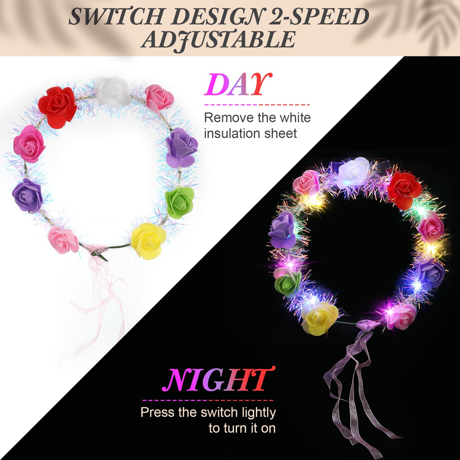 LED Flower Headbands 40 Pcs Floral Hair Accessories for Women Bridal Party Amazon.com : HONLYNE 54 PCS LED Flower Crowns Headbands  main image 3