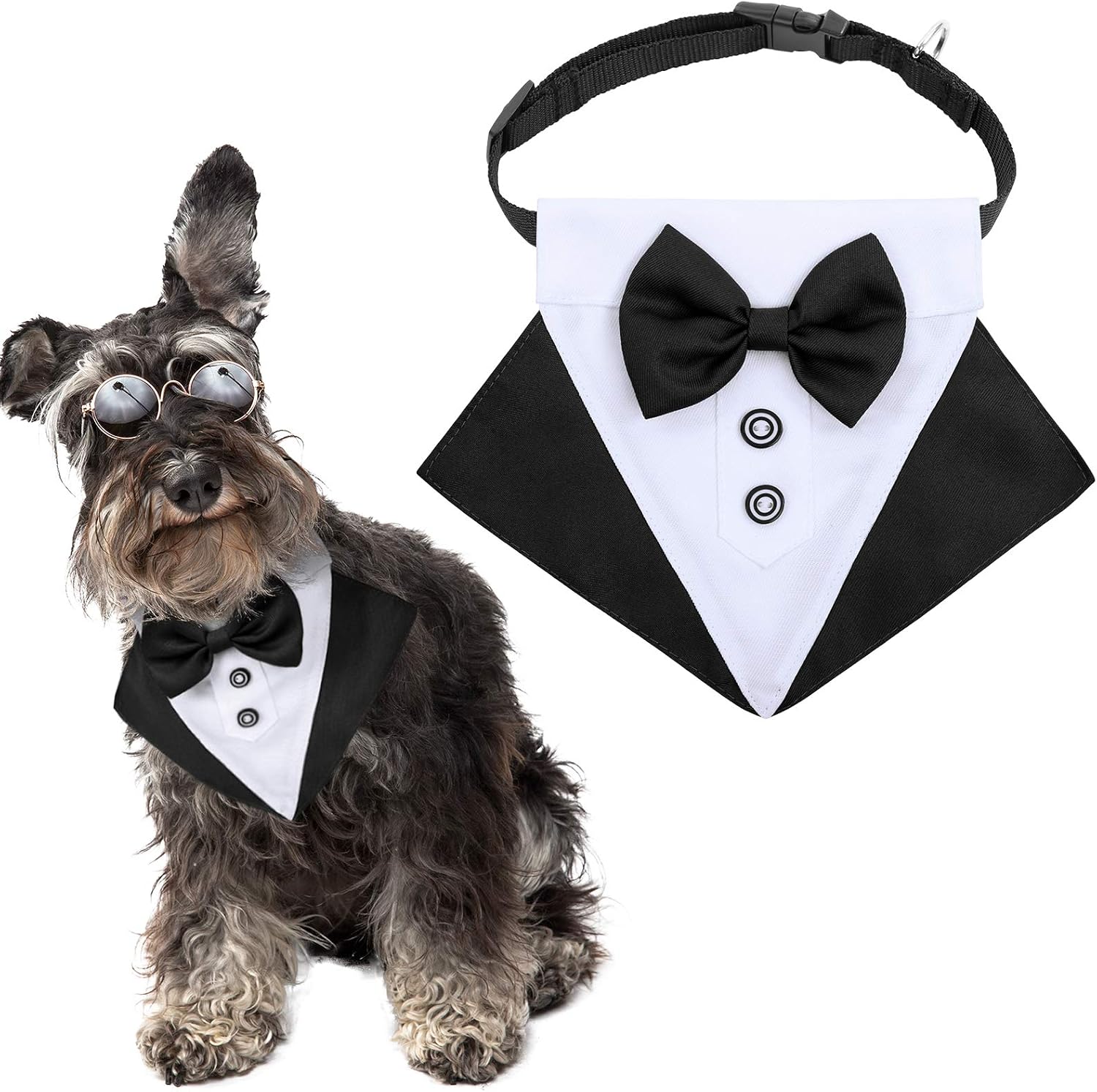 ASENKU Dog Tuxedo Bandana Collar with Adjustable Buckle, Formal Tuxedo Bandanas with Bow Tie, Pet Neckwear Elegant Collar Birthday Party…