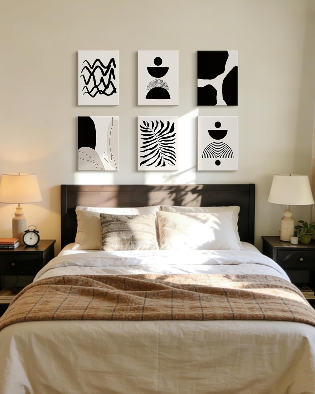 Drsoum Abstract Boho Wall Art Minimalist Geometric Framed Boho Room Decor Black Line Art Mid Century Modern Prints Bohemian Living Room Bedroom Ready to Hang 12x16inx6pcs (Framed)