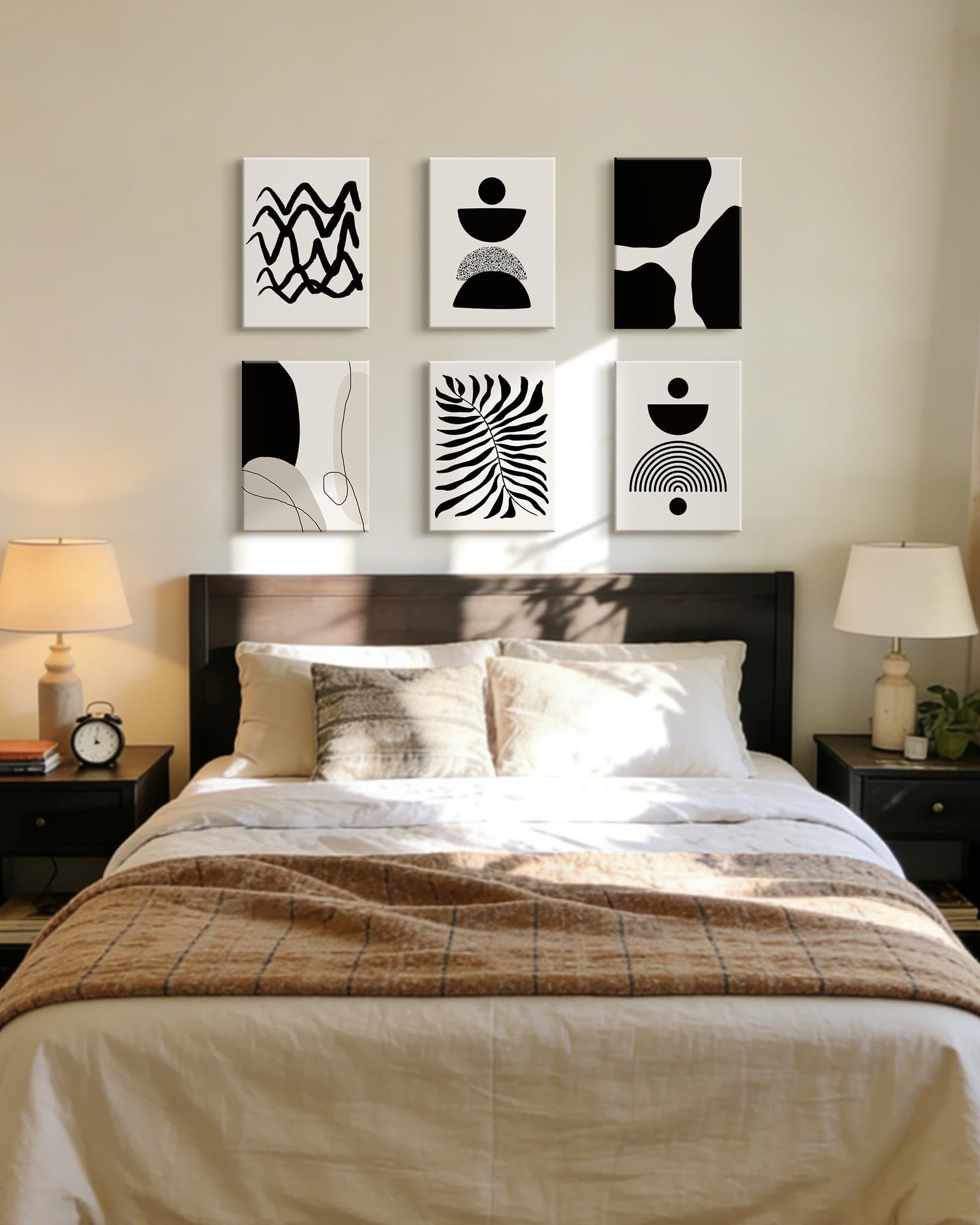 Drsoum Abstract Boho Wall Art Minimalist Geometric Framed Boho Room Decor Black Line Art Mid Century Modern Prints Bohemian Living Room Bedroom Ready to Hang 12x16inx6pcs (Framed)