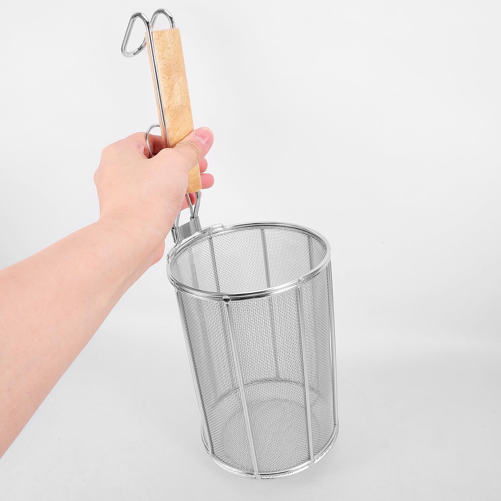 Genérico Colador y Freír Fideos de Acero Inoxidable con Mango de Madera de Pasta Resistente a Roturas, Cuchara Coladora Cómoda para Cocina en Olla Caliente