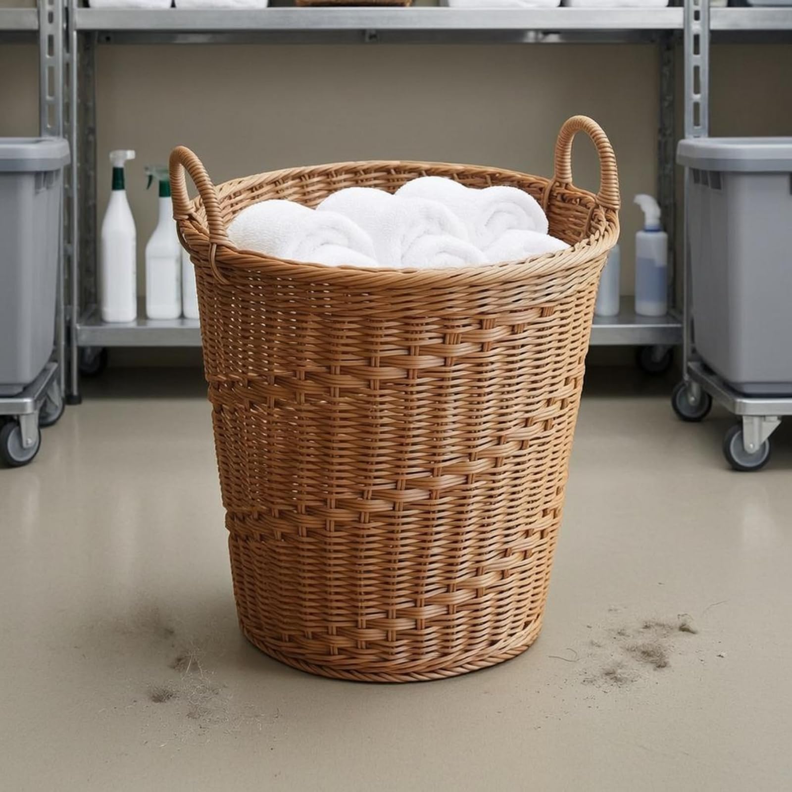 kowaku Cesto Portabiancheria Cesto Lavanderia Cesto Rotondo Cesto Intrecciato Cestino Portaoggetti in Rattan Sintetico con, Marrone, Twill, 40x40cm, Con Anello In Acciaio Verniciato A Forno