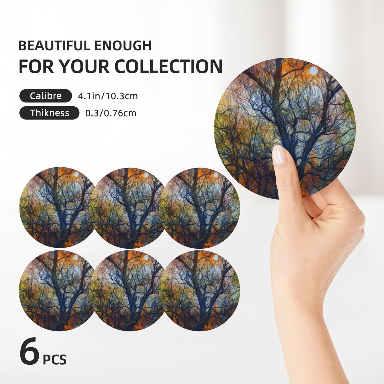 Set di 6 sottobicchieri decorativi in ceramica con stampa di alberi colorati