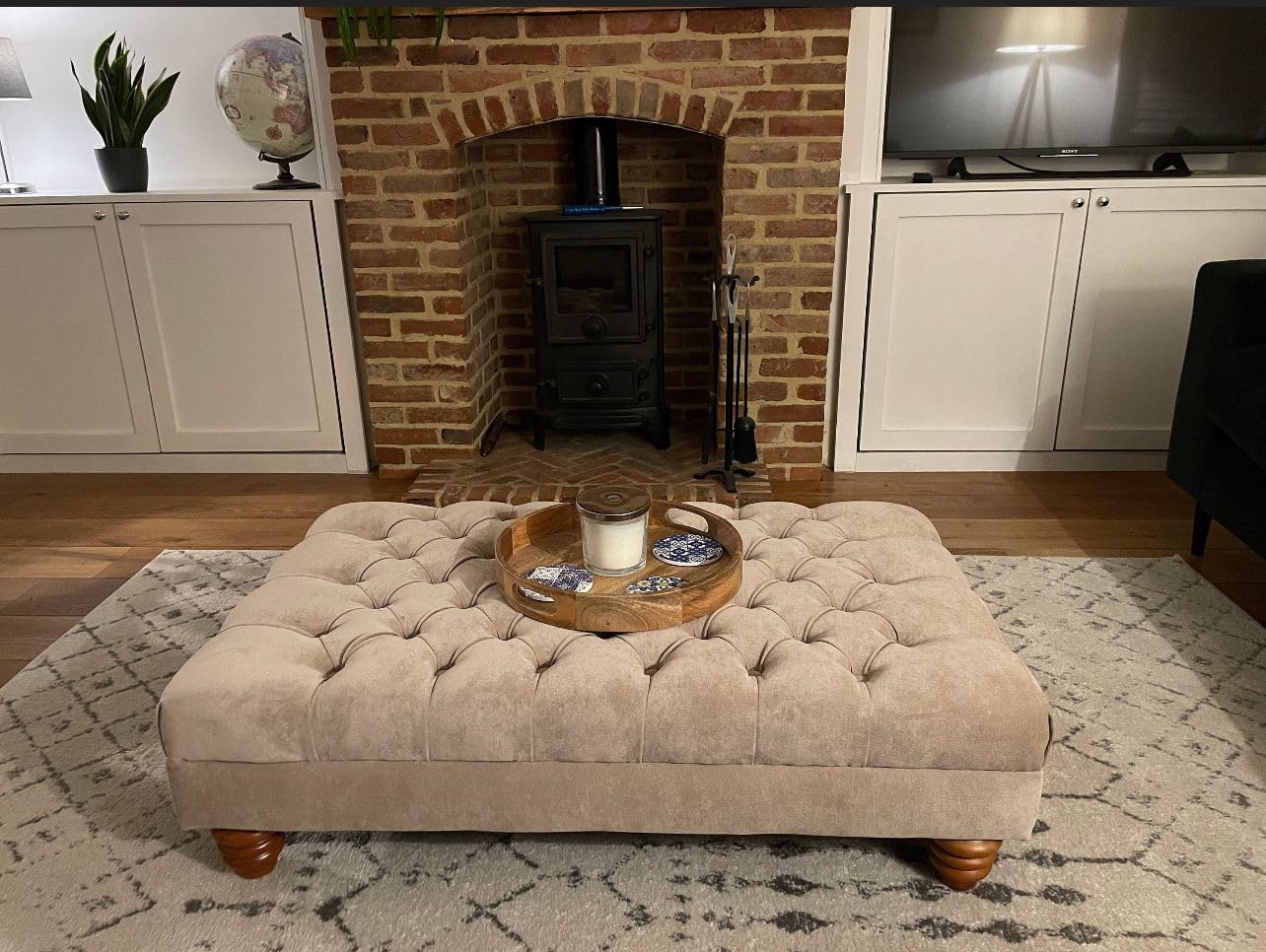 Handmade Extra Large Chesterfield Upholstered Footstool Coffee Table by Handmade Bedroom Furniture (Feet Style - 3, Sand)