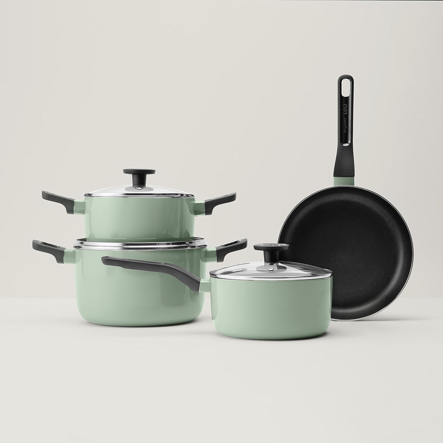 Sage Non-stick 7Pc Cookware Set, Glass Lid with Steam Vent, Pressed Aluminum, FernoGreen Non-toxic Nonstick Coating with Stay-cool Handle