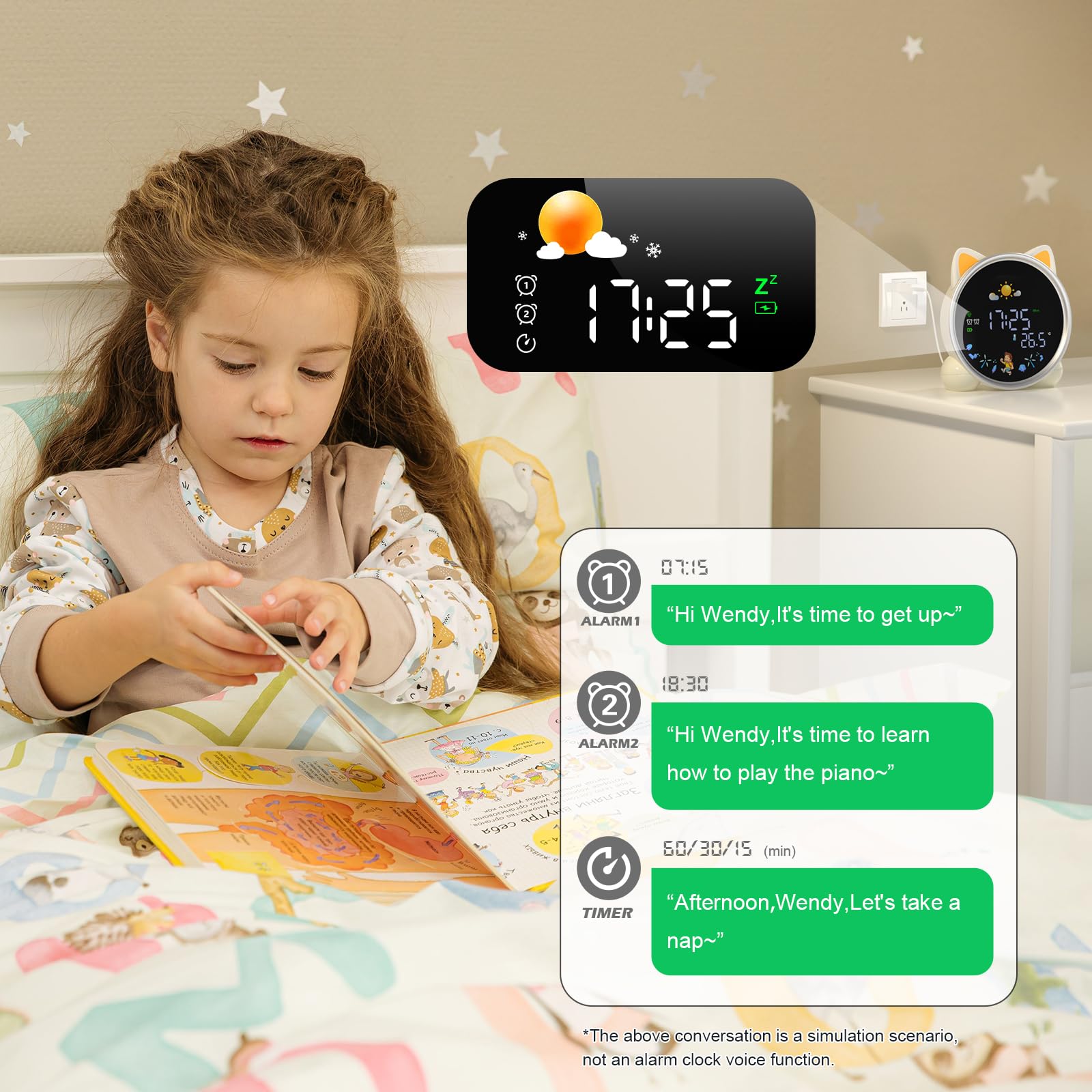 ANALOI Reloj despertador para niños, reloj OK to Wake para niños, reloj para permanecer en la cama y entrenamiento de sueño, temporizador de siesta, detección de temperatura, bonita decoración de