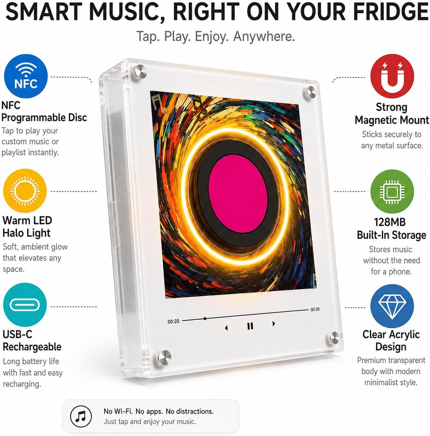 Magnetyczny odtwarzacz muzyczny na lodówkę, 9 szt., retro magnesy na lodówkę, 128 mb, NFC, programowalny magnes odtwarzacz muzyczny ze światłem LED, prezenty dźwiękowe do domu, biura, rocznicowy model