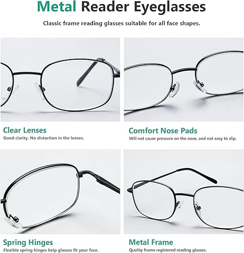Miniatura 4 de Marco de metal con patillas flexibles con bisagras de anteojos de lectura, 3 pares de anteojos para lectura de metal Valupac de Eyekepper,