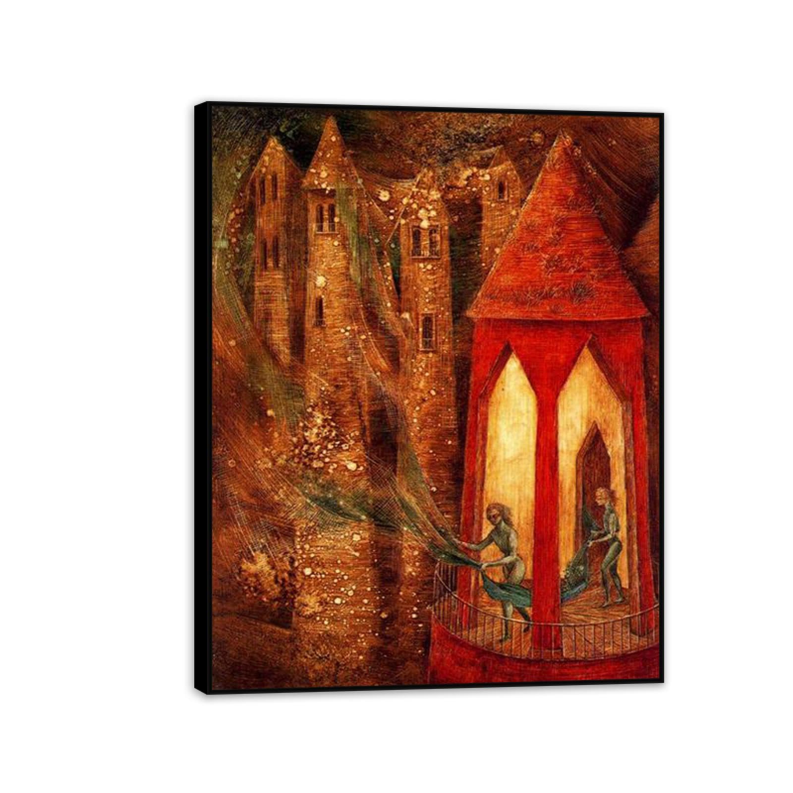 MYCGGDGH Remedios Varo Canvas Wall Art Reproductions of Famous Paintings The task Surrealist Canvas Painting Wall Decor for Living Room Bedroom Home Decor 65x50cm(26x19in) Black Framed