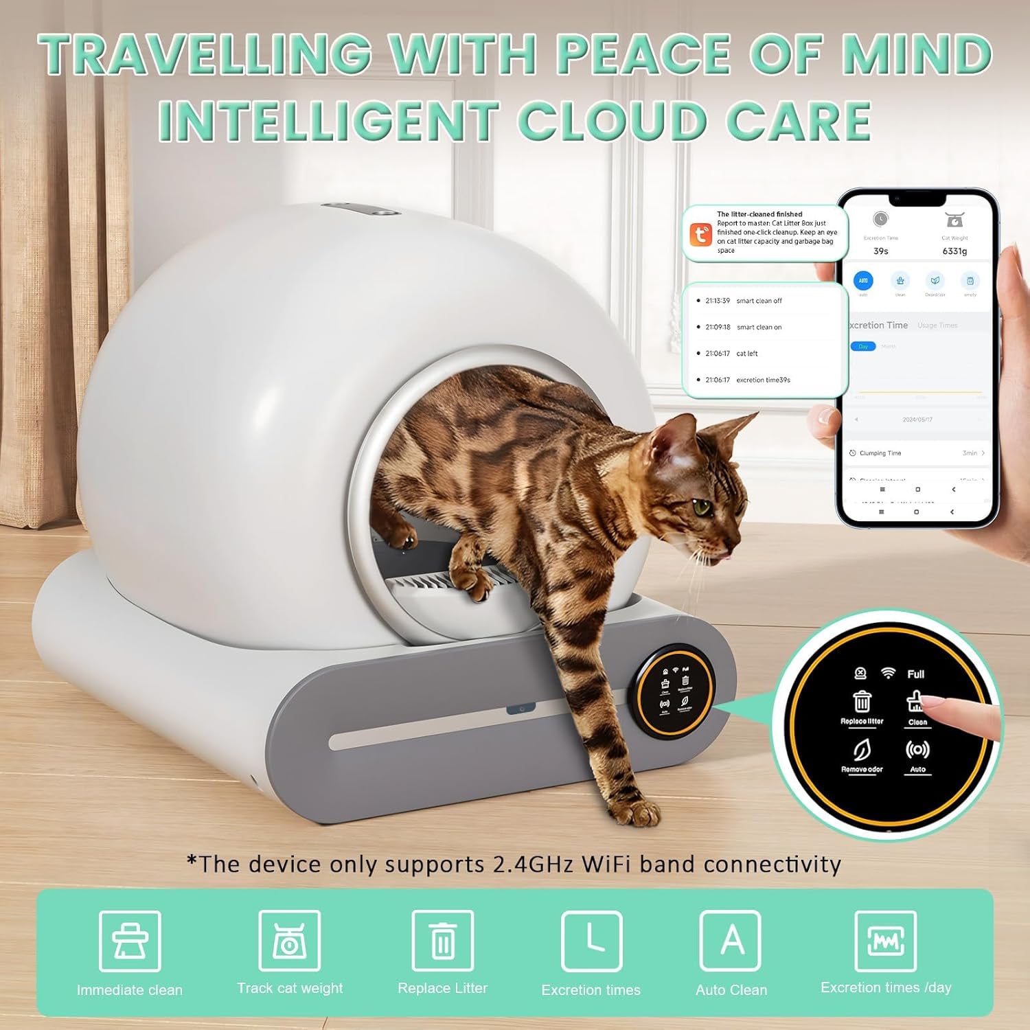 Self Cleaning Litter Box, Automatic Cat Robot for Multiple Cats, Large Litter Box with 3 Rolls Waste Bags Liners, App Control, Negative ion Deodorization