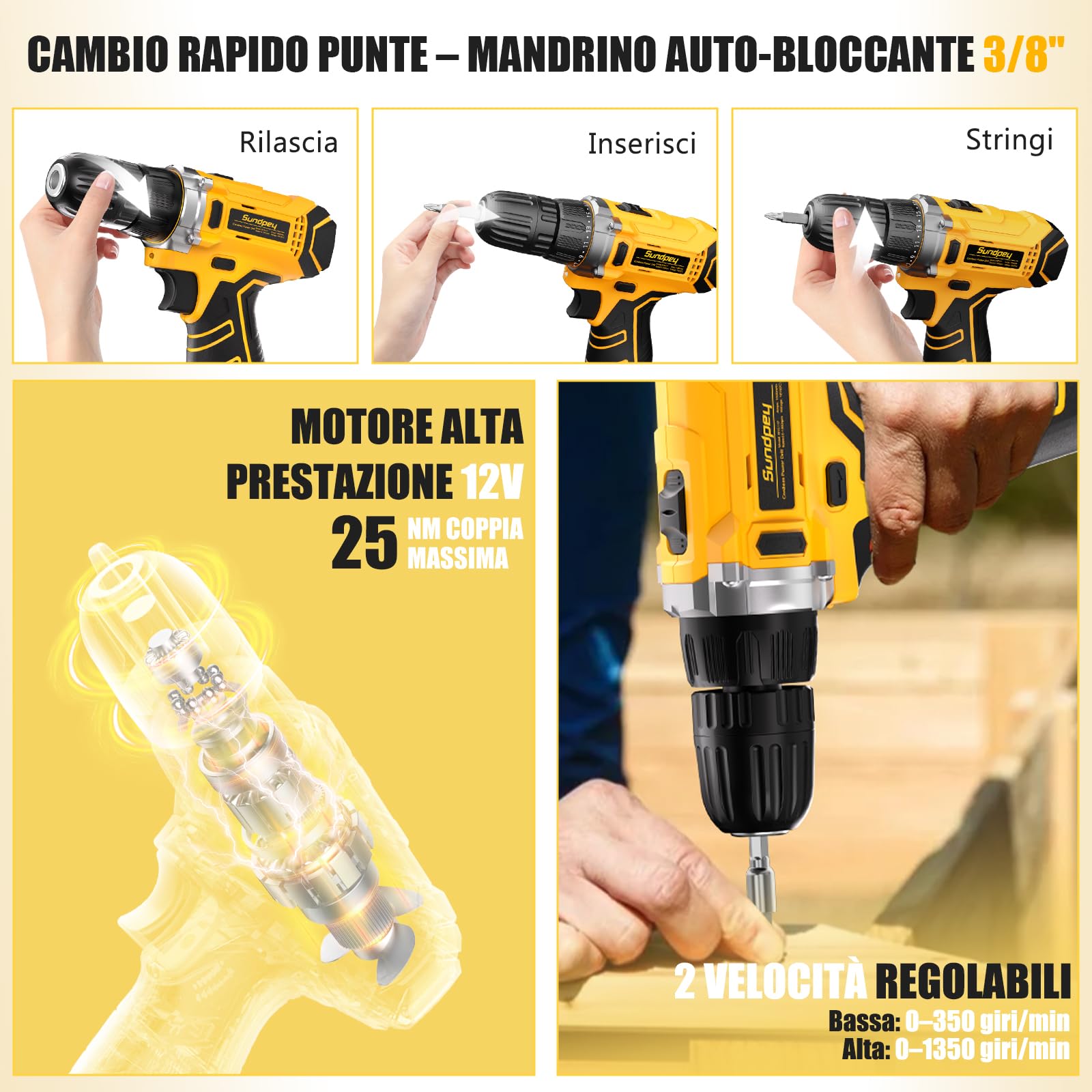 Sundpey Cassetta Attrezzi Completa 166 Pezzi con Trapano Avvitatore a Batteria 12V, Set Utensili Multiuso per Riparazioni Domestiche, con Custodia Portattrezzi per Casa, Giardino, Garage e Ufficio