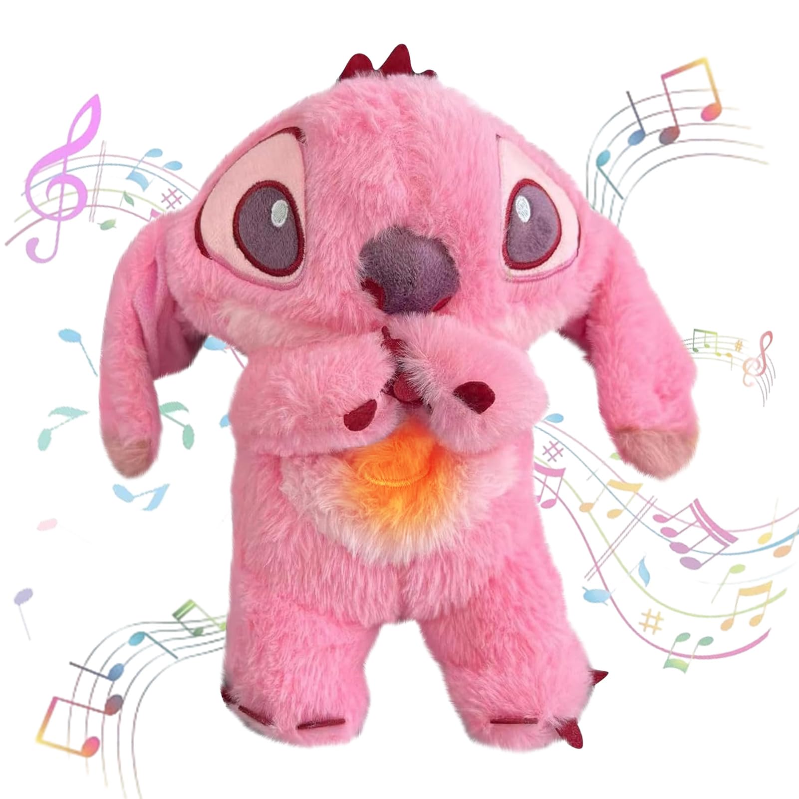 Blisscok Stitch para Aliviar La Ansiedad, 28 cm Peluche Stitch, Bebé Durmiendo Stitch Juguete Animal Muñeca con Música Luces Y Movimientos De Respiración Rítmicos (Rose)
