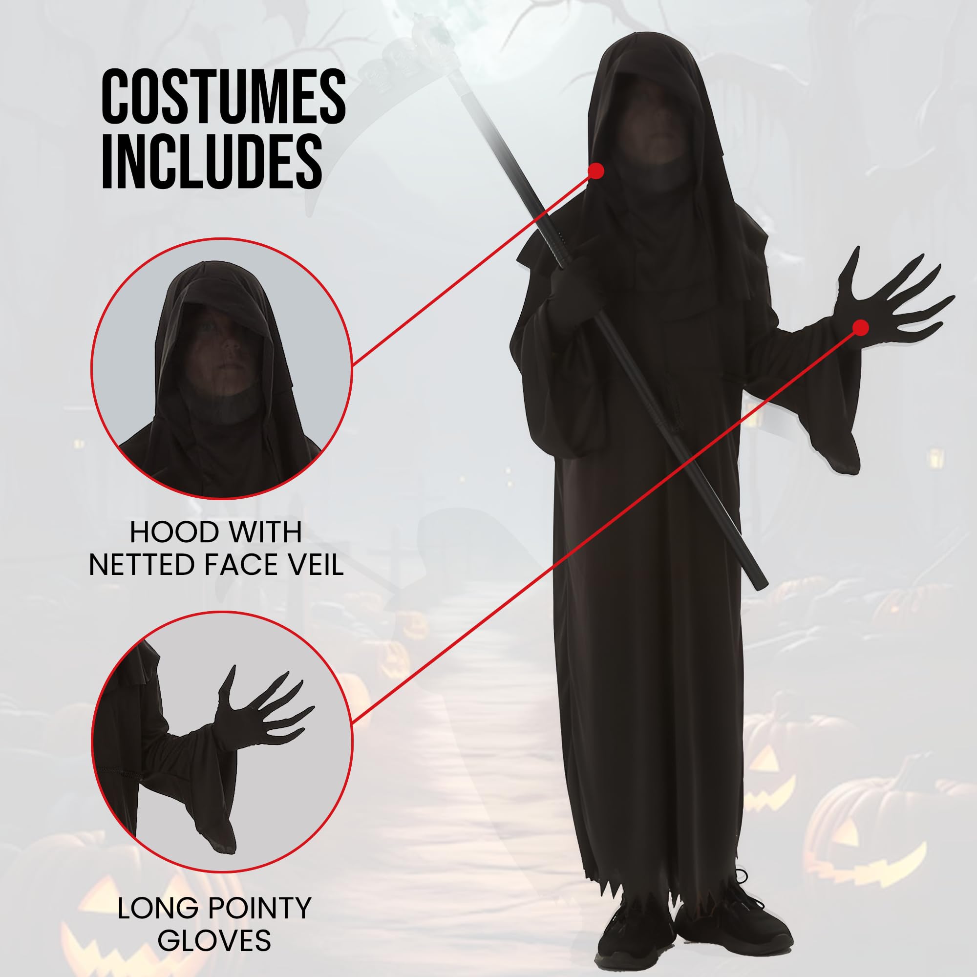 My Illusions Boys Phantom Reaper Costume Kids Scary Halloween Grim Reaper Fancy Dress Child Outfit (Medium 6-8 Years) - Image 2