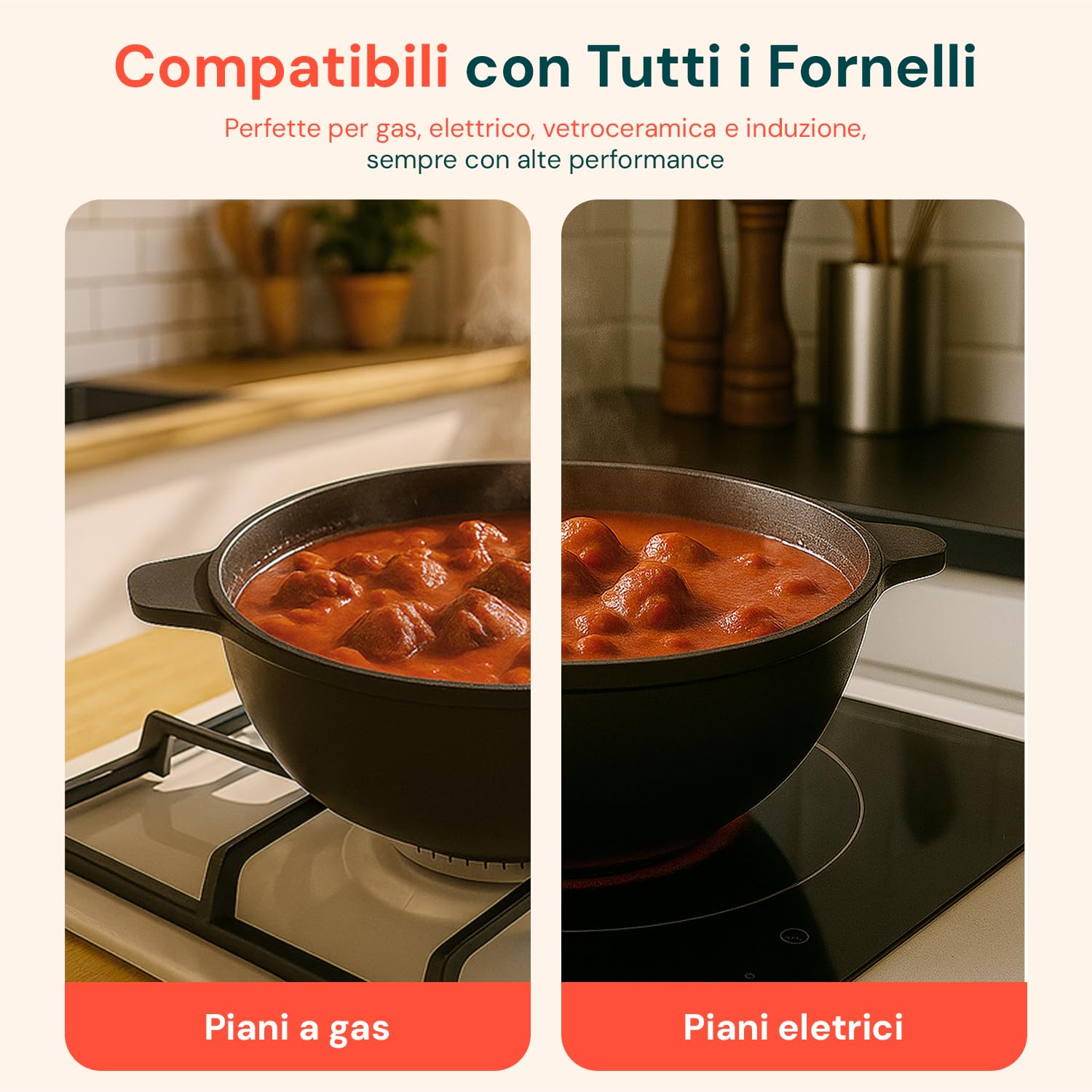 Avilia - Pentole Antiaderente Diametro 28 cm Capacità 4,5 L con Coperchio in Alluminio per Induzione, Perfetta per Stufati e Paella, Uso anche in Forno, Casseruola Antiaderente Robusta
