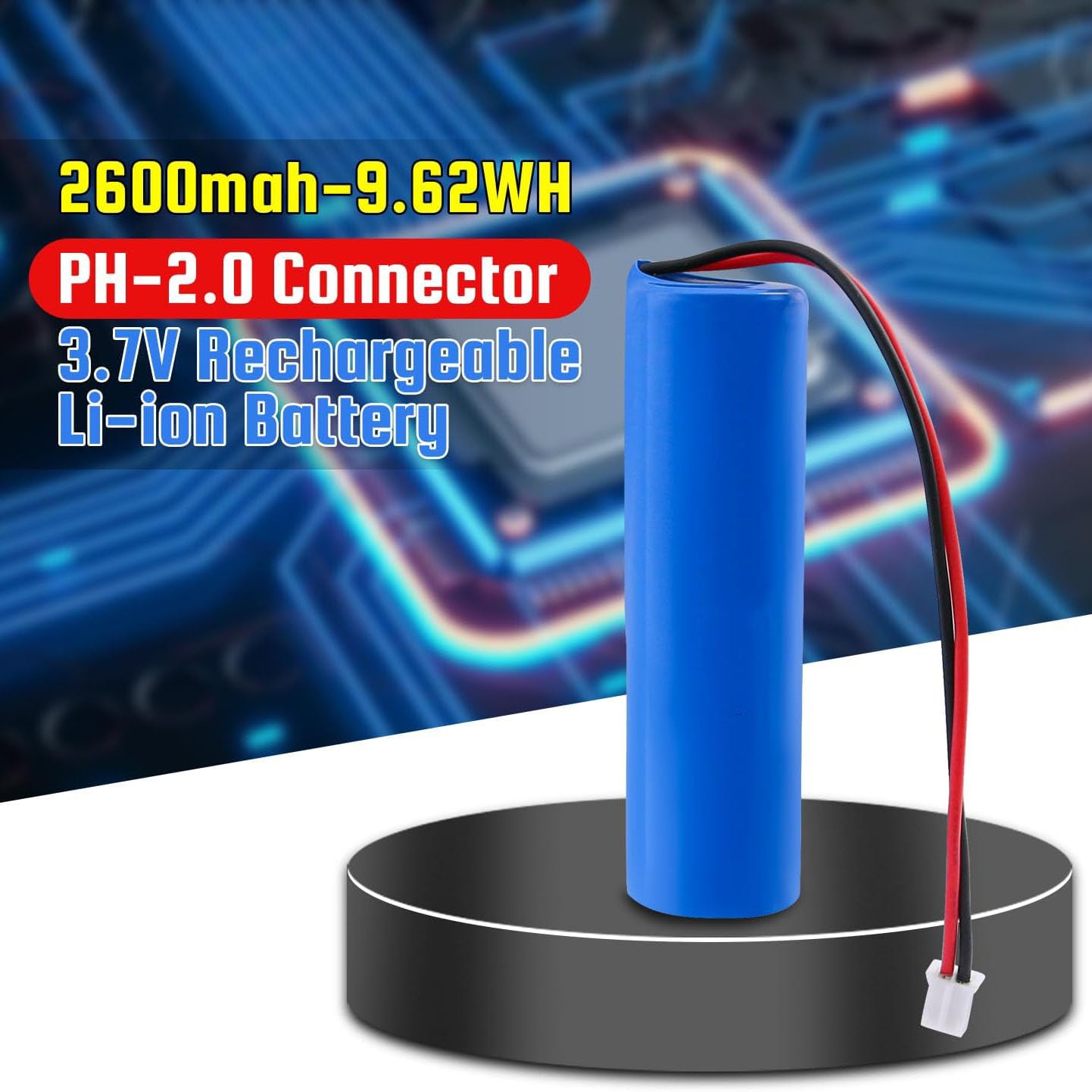 Batería Recargable de Iones de Litio de 3,7 V y 2600 mAh para Productos electrónicos de Bricolaje, Juguetes, iluminación y Equipos Bluetooth. con Conector PH2.0 de 2 Pines.