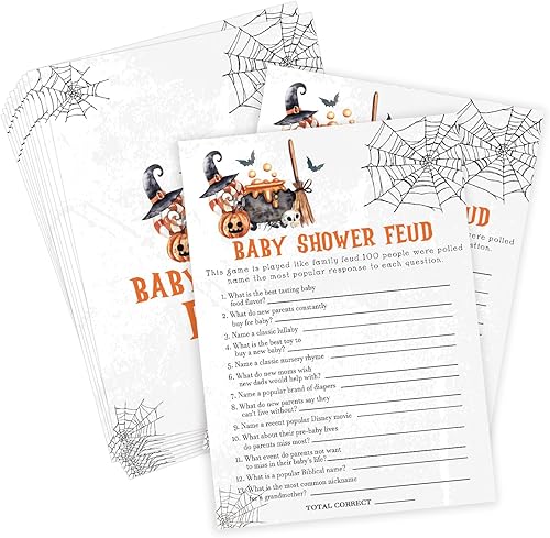 Tuyashua Halloween Baby Shower Feud Game, Halloween Baby Shower Decorations, Fall Gender Reveal Party Supplies, 30 Game Cards and 1 Answer Key - WY05