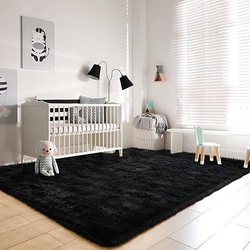 Miniatura 92 de Kelarea Alfombra de área para sala de estar, 3 x 5, antideslizante, color azul turquesa, esponjosa, suave, alfombra de felpa peluda para dormitorio