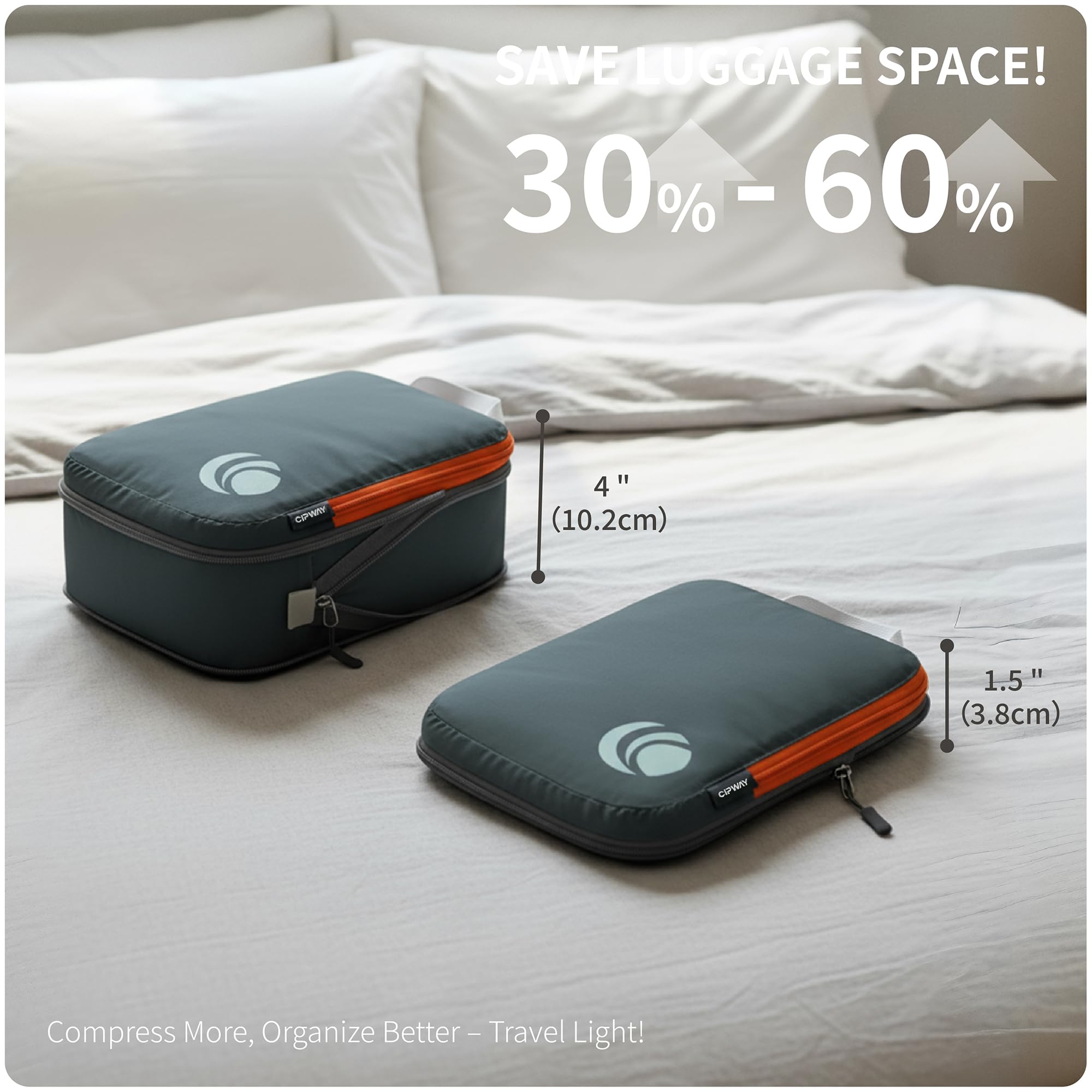 Cipway - 5 Set Compression Packing Cubes for Travel, Ultralight Packing Organizers for Luggage Suitcase & Backpack, Grey, Large