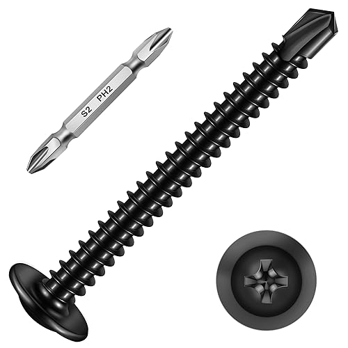 Miniatura 8 de Mywish 200 tornillos autorroscantes #10 × 1 pulgada para chapa metálica 410 tornillos autoperforantes de acero inoxidable de óxido negro de alta