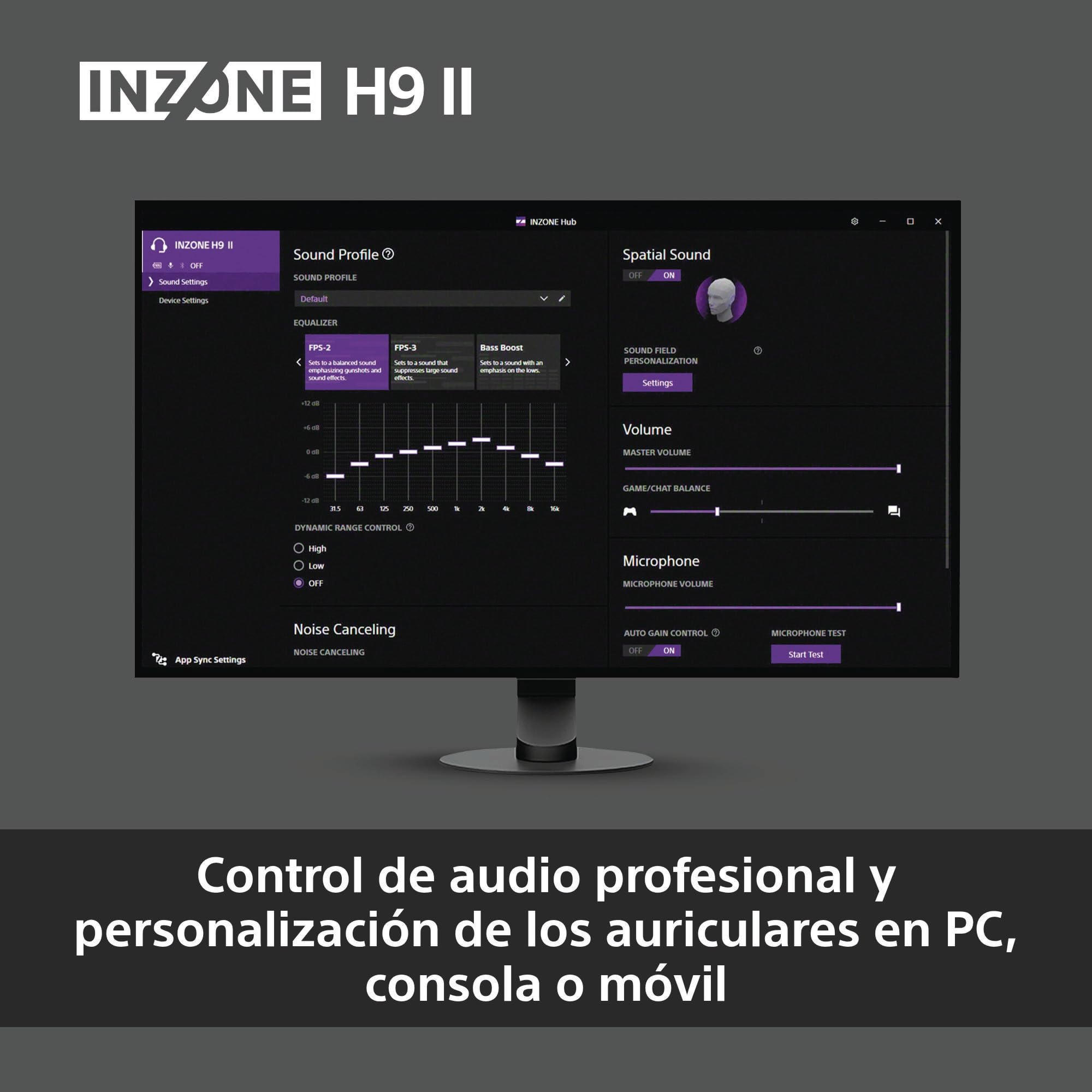 Sony INZONE H9 II: Auriculares Gaming inalámbricos con Noise Cancelling, Ligeros, Micrófono Cardioide Extraible con IA, 2,4 GHz y Bluetooth, Estuche Blando, para PC, PS5, Switch y Móviles, Negro