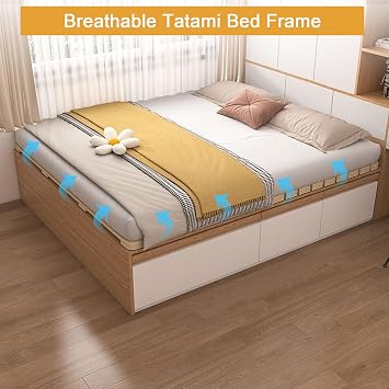 Folding Solid Wood Bed Frame,Foldable Japanese Floor Tatami Bed Frame,Wooden Roll-Type Slatted Floor Bed for Bedrooms,Guest Rooms,Dorm(78.7 D x 39.4 W, Khaki)