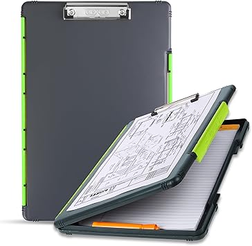 Dexas Legal Size XL Slimcase 2 Storage Clipboard, Gray with Green Clip, 15.5 x 10.5