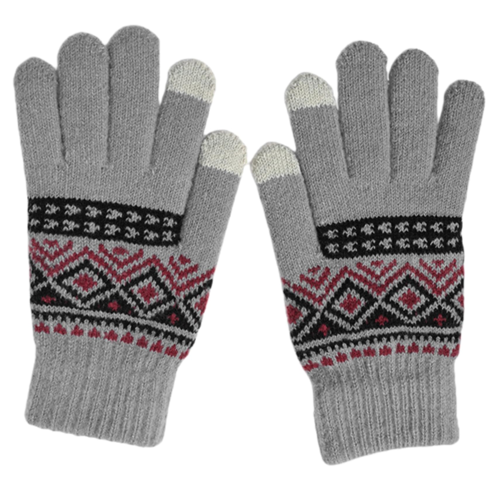 Men'S And Women'S Autumn And Winter Diamond Checkered Jacquard Plus Velvet Touch Screen Five-Finger Gloves