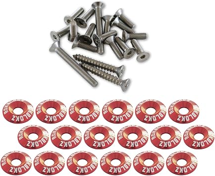 RokBlokz Dress Up Washer Kit with Stainless Steel Bolts - Fits 2014-2023 Polaris RZR XP 1000/1000 Turbo and 2018-2021 RZR Turbo S - Anodized Aluminum Accessories for Fender and Engine Bay RED
