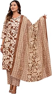 Women’s Pure Cotton Floral Printed Straight Kurta Set with Pant & Dupatta | Ethnic Festive & Casual Wear for Women