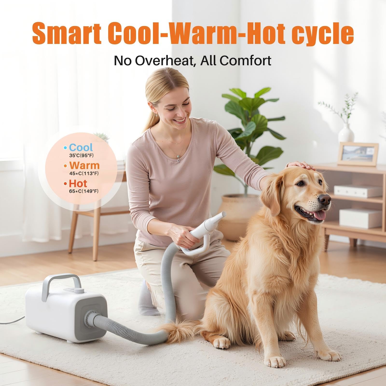 NEWBULIG Dog Hair Dryer with Heater for Grooming, High Velocity Speed view 2