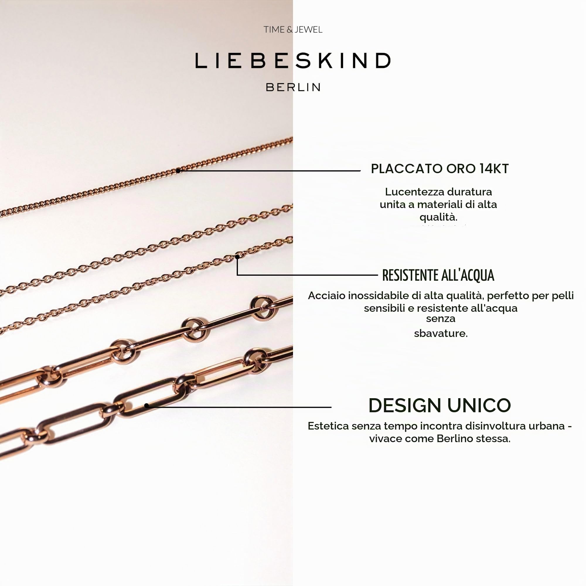 Liebeskind Berlin Basic Da Donna Bracciale – In Acciaio Inossidabile Bracciale In Argento, Oro, Oro Rosa & Nero – Cool, Moderno & Adatto All'Uso Quotidiano