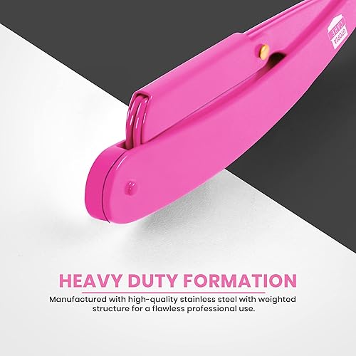 Miniatura 5 de Utopia Care Navaja de afeitar profesional de borde recto con 100 cuchillas Derby, 100% acero inoxidable (rosa)
