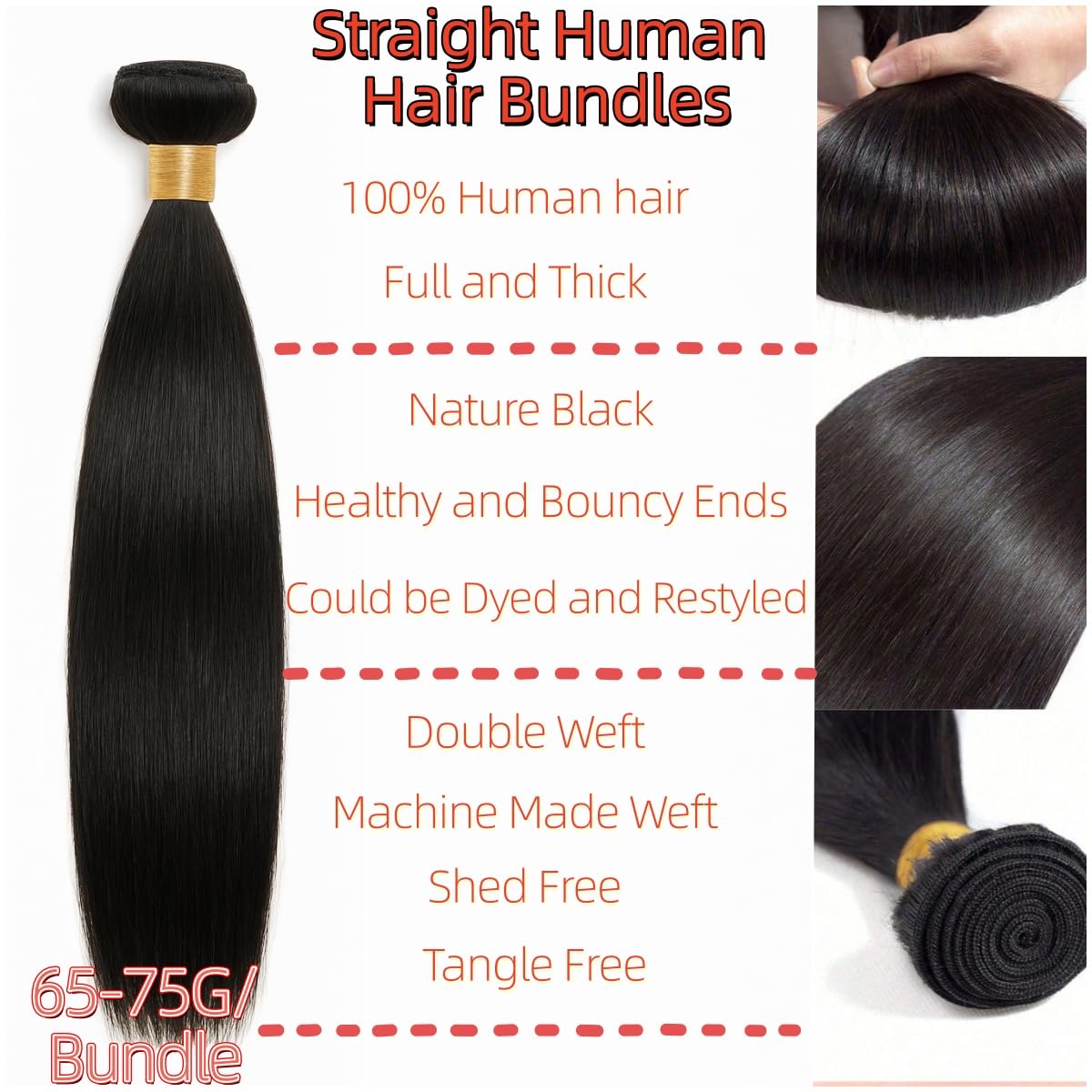 Straight Hair Bundles Lote Brasileño Natural Cabello Humano 100% Human Hair Extension Sin Procesar Virgen Lacio Negro Natural 18 18 18 Pulgadas/210G en Total