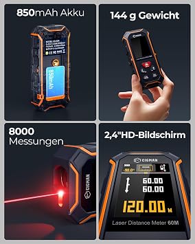 CIGMAN 393Ft Dual Laser Measuring Tool and 59-inch Lightweight Adjustable Laser Level Tripod with 3-Way Swivel Pan Head