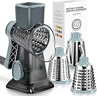 KEOUKE Rotary Cheese Grater Hand Crank with 3 Stainless Steel Blades - Shred, Slice, Grind Cheese, Veggies, Nuts Effortlessly